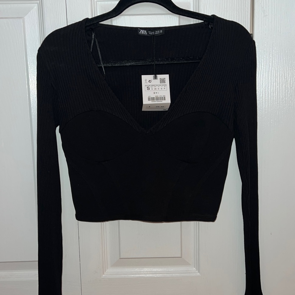ZARA Black Long sleeve Corset Top. Size S